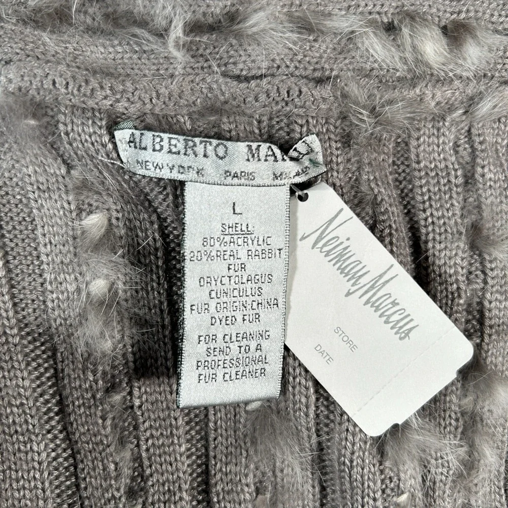 Neiman Marcus Alberto Makali‎ Vest Sweater Womens Large Gray Rabbit Fur Cardigan